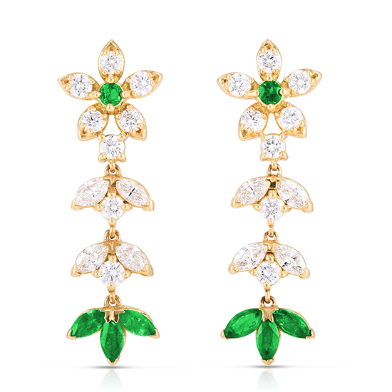 The Emily Earrings with Diamonds and Green Emeralds 18k Yellow Gold
