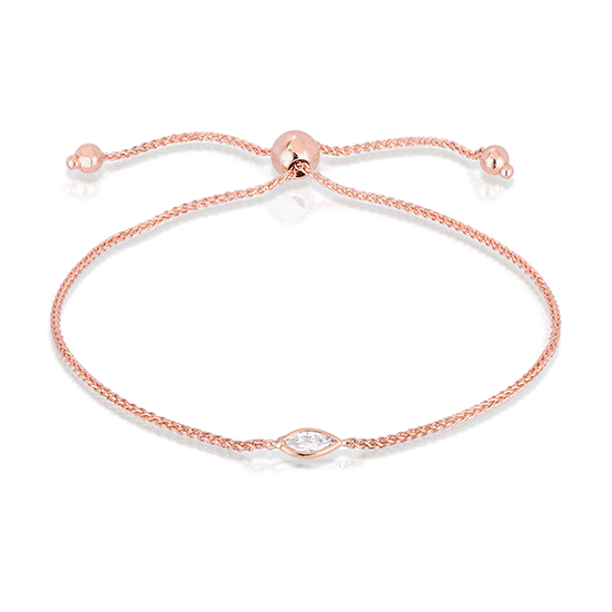 Marquise Cut Diamond Bezel Set Bolo Bracelet 14k Rose Gold | Love and Light Collection