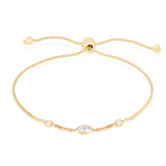 Marquise Cut and Pear Shape Diamond Bezel Set Bolo Bracelet 14k Yellow Gold | Love and Light Collection