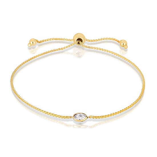 Oval Cut Diamond Bezel Set Bolo Bracelet 14k Yellow Gold | Love and Light Collection