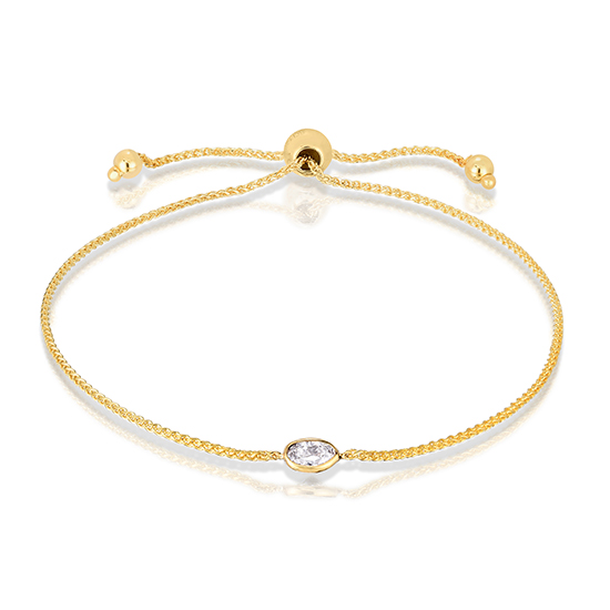 Oval Cut Diamond Bezel Set Bolo Bracelet 14k Yellow Gold | Love and Light Collection