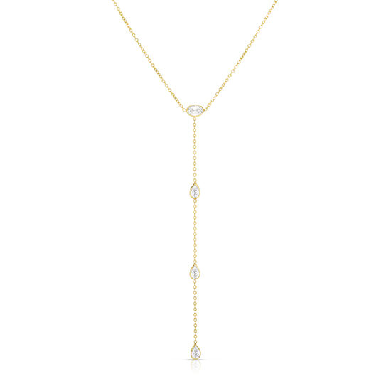 Oval Cut and Pear Shape Diamond Drop Necklace 14k Yellow Gold | Love and Light Collection