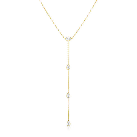 Paperclip Chain Necklace with Single Diamond Pavé Link 14K Gold | Marisa Perry