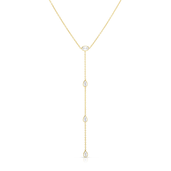 Oval Cut and Pear Shape Diamond Drop Necklace 14k Yellow Gold | Love ...