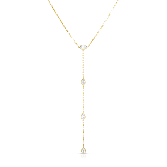 Oval Cut and Pear Shape Diamond Drop Necklace 14k Yellow Gold | Love and Light Collection