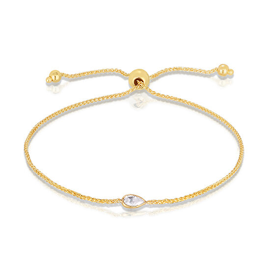 Pear Shape Diamond Bezel Set Bolo Bracelet 14k Yellow Gold | Love and Light Collection