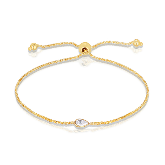 Pear Shape Diamond Bezel Set Bolo Bracelet 14k Yellow Gold | Love and Light Collection