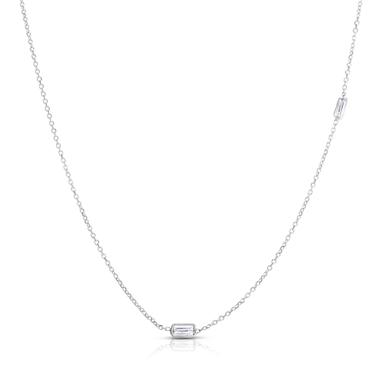 Baguette Cut Diamond Two Stone Necklace 14K White Gold | Love and Light Collection