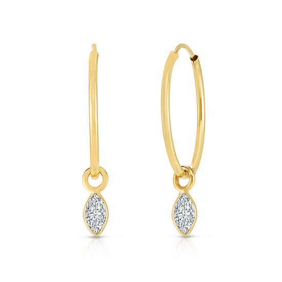 Hoop Earrings with Marquise cut Diamonds 14K Yellow Gold | Love and Light Collection