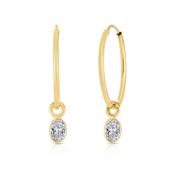 Hoop Earrings with Oval cut Diamonds 14K Yellow Gold | Love and Light Collection