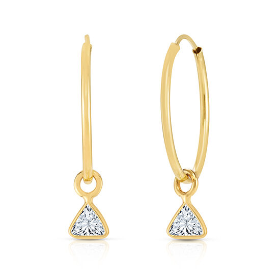 Hoop Earrings with Trillion cut Diamonds 14K Yellow Gold | Love and Light Collection