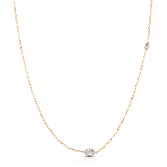 Oval Cut Diamond Two Stone Necklace 14K Yellow Gold | Love and Light Collection