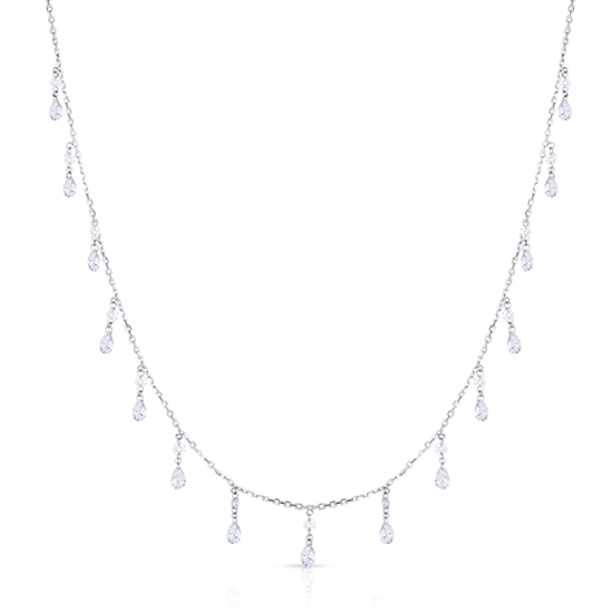 Pear and Round Shaped Diamond Threaded Necklace