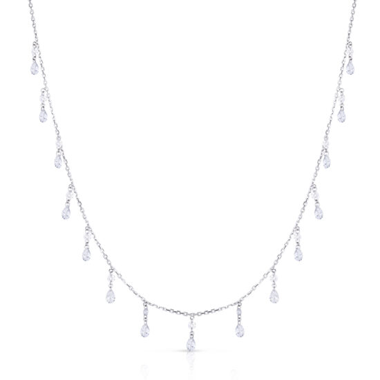 Pear and Round Shaped Diamond Threaded Necklace