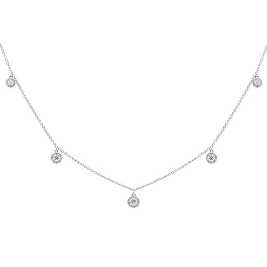 5 Diamond Cluster Drop Necklace 18k White Gold