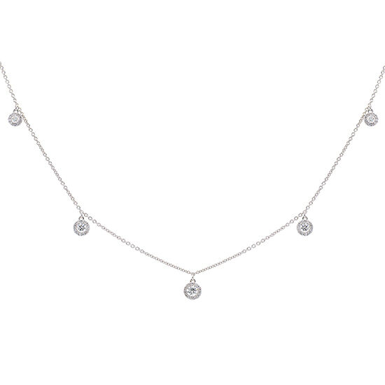 5 Diamond Cluster Drop Necklace 18k White Gold