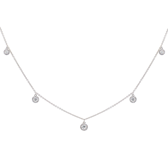 5 Diamond Cluster Drop Necklace 18k White Gold