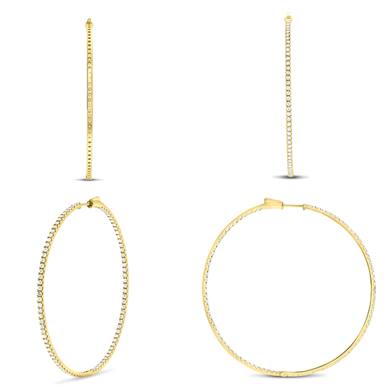 Razor-thin, Oversized Diamond Hoop Earrings 14k Yellow Gold