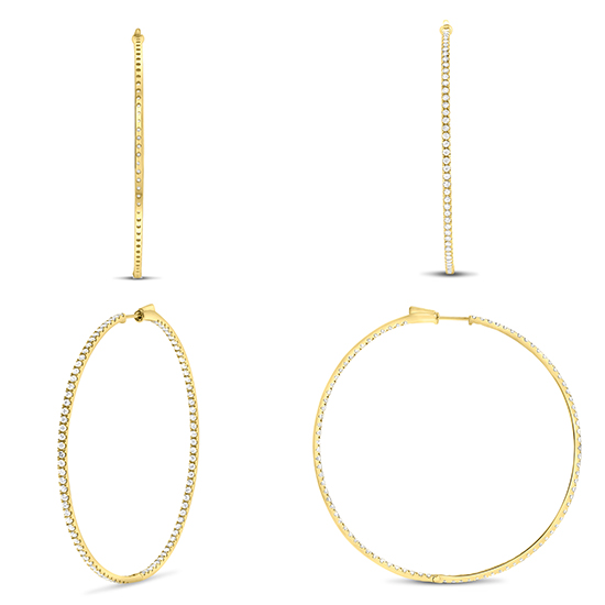 Razor-thin, Oversized Diamond Hoop Earrings 14k Yellow Gold Razor-thin, Oversized Diamond Hoop Earrings 14k Yellow Gold