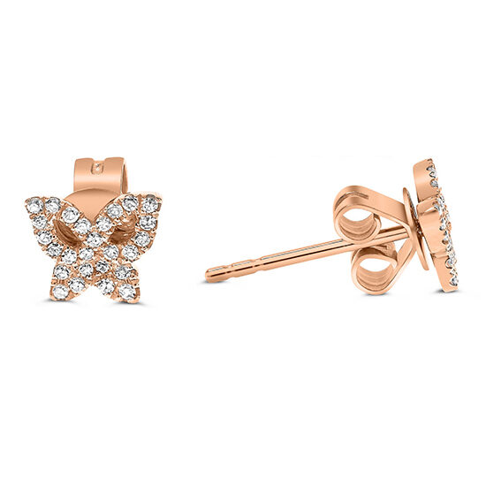 Diamond Butterfly Stud Earrings 14k Rose Gold