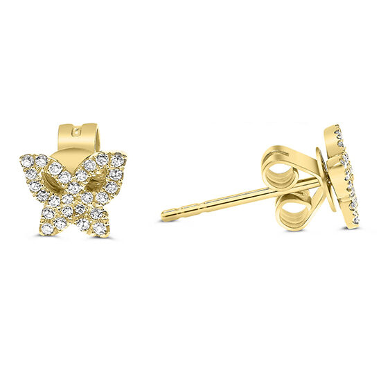 Diamond Butterfly Stud Earrings 14k Yellow Gold