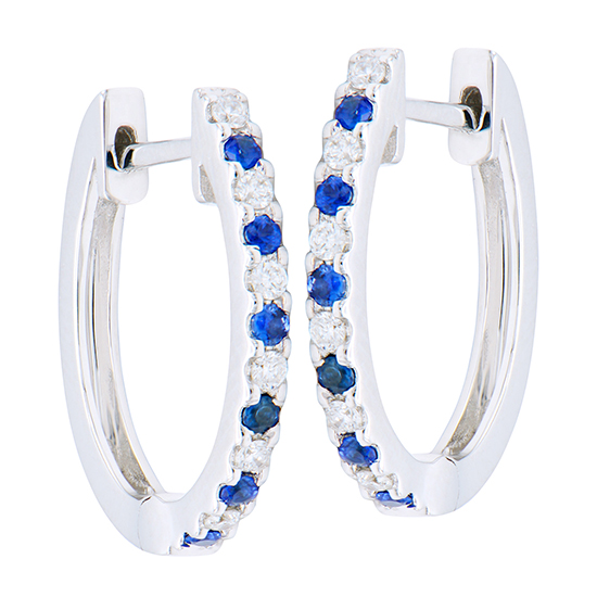 Diamond and Sapphire, Huggie Hoops Diamond and Sapphire, Huggie Hoops