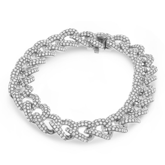 Solid White Gold, Diamond Encrusted Cuban Link Bracelet Solid White Gold, Diamond Encrusted Cuban Link Bracelet