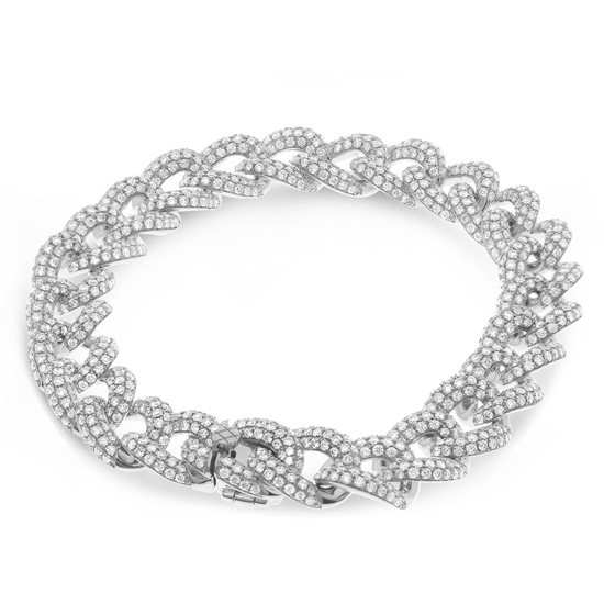 Solid White Gold, Diamond Encrusted Cuban Link Bracelet Solid White Gold, Diamond Encrusted Cuban Link Bracelet