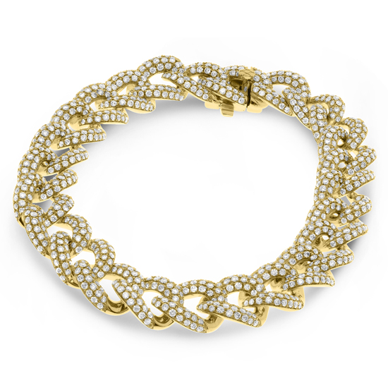 Solid Yellow Gold, Diamond Encrusted Cuban Link Bracelet Solid Yellow Gold, Diamond Encrusted Cuban Link Bracelet
