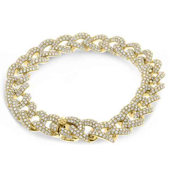 Solid Yellow Gold, Diamond Encrusted Cuban Link Bracelet Solid Yellow Gold, Diamond Encrusted Cuban Link Bracelet