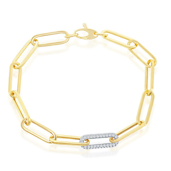 Paperclip Boyfriend Chain Bracelet with 1 Diamond Pavé Link