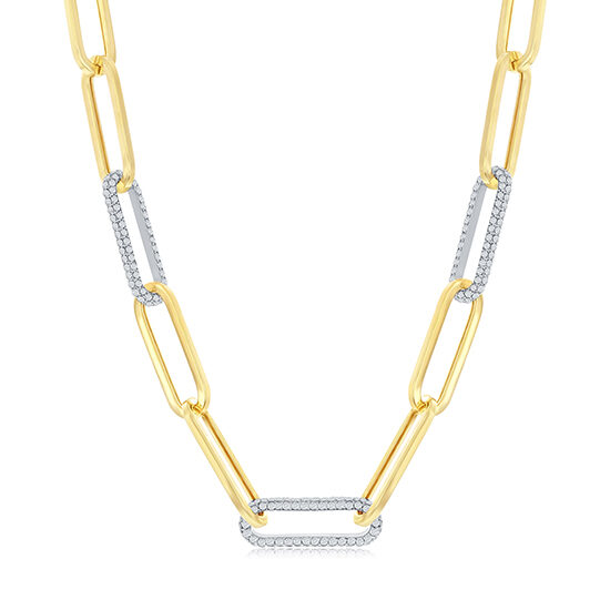 Paperclip Chain Necklace with 3 Diamond Pavé Links