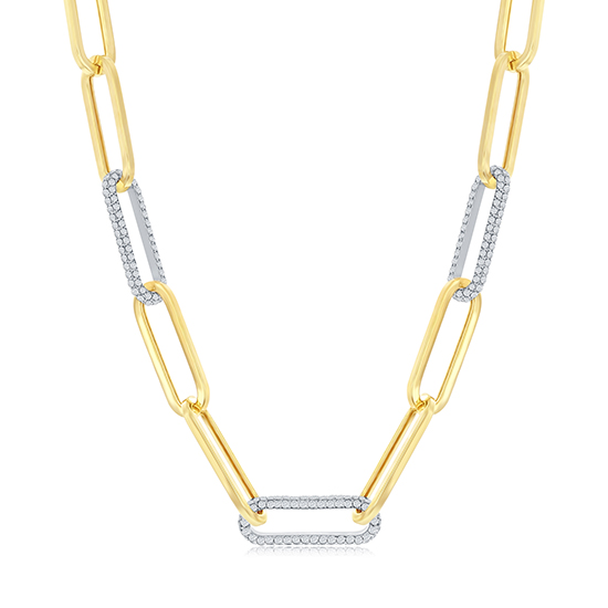 Paperclip Chain Necklace with 3 Diamond Pavé Links | Marisa Perry