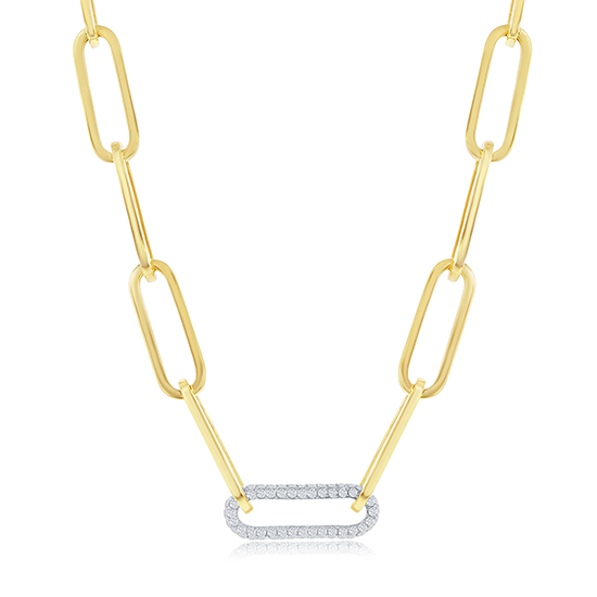 Paperclip Chain Necklace with Single Diamond Pavé Link