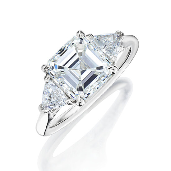 Three Stone Asscher Cut Diamond Engagement Ring With Trillions | Marisa Perry by Douglas Elliott
