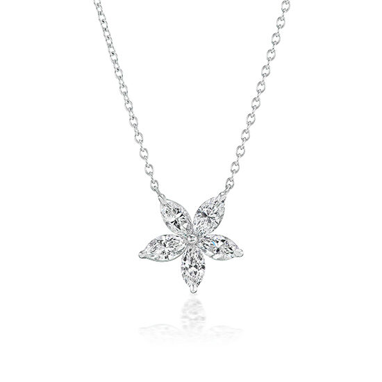 18K White Gold Necklace with Diamond Flower Pendant 2.41 carats
