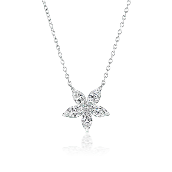 18K White Gold Necklace with Diamond Flower Pendant 2.41 carats