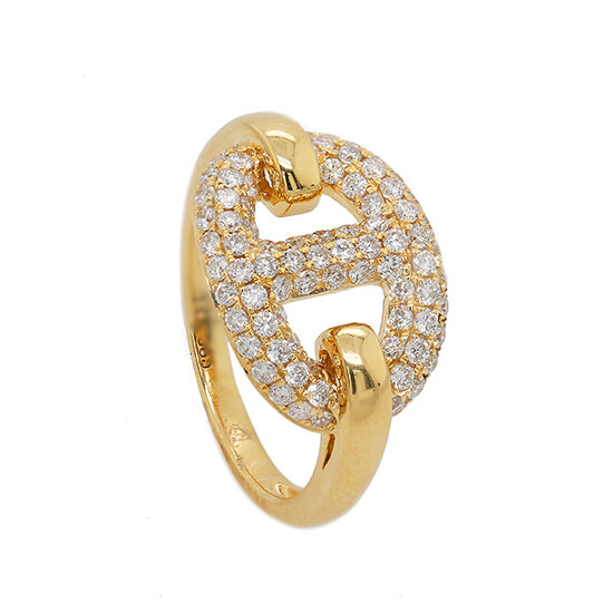 14K Yellow Gold Link Ring with Diamonds 