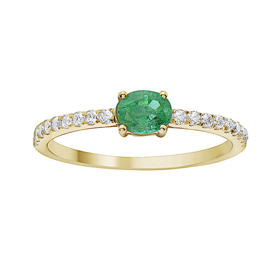 0.28 Carat Emerald Ring with Micro Pave Diamonds 14k Yellow Gold