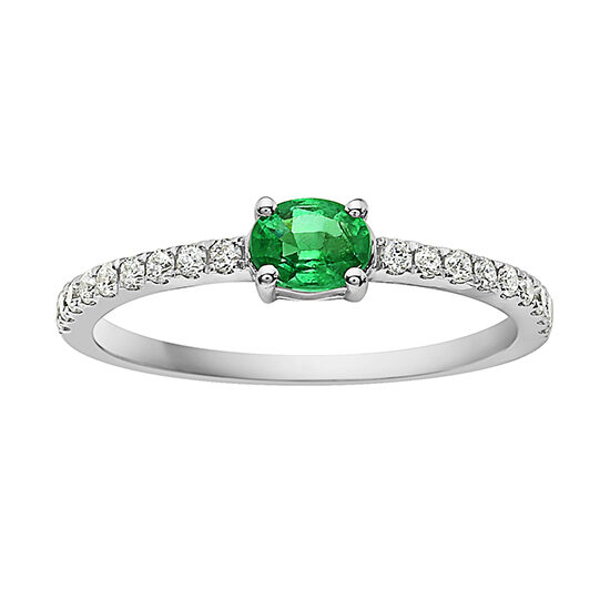0.28 Carat Emerald Ring with Micro Pave Diamonds 14k White Gold