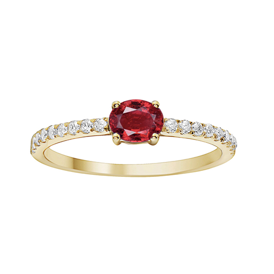 0.43 Carat Ruby Ring with Micro Pave Diamonds 14k Yellow Gold