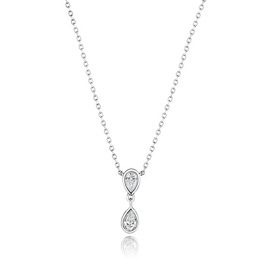 Double Pear Shape Diamond Drop Necklace 14k White Gold