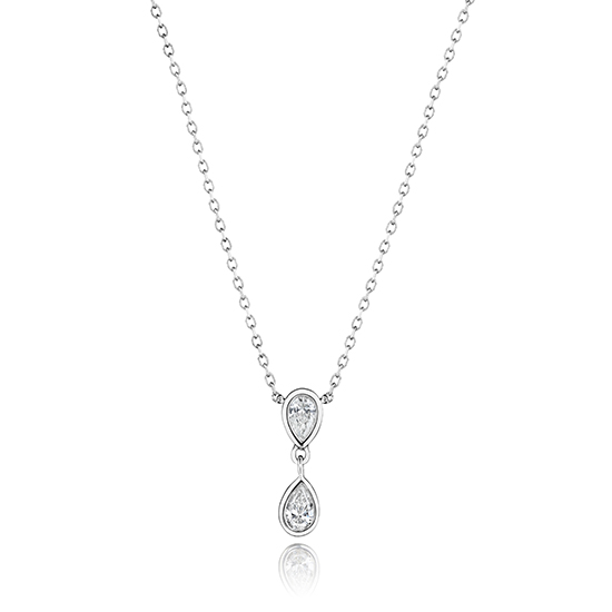Double Pear Shape Diamond Drop Necklace 14k White Gold