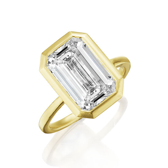 5.02 Carat Emerald Cut North South Setting 18k Yellow Gold | Marisa Perry by Douglas Elliott