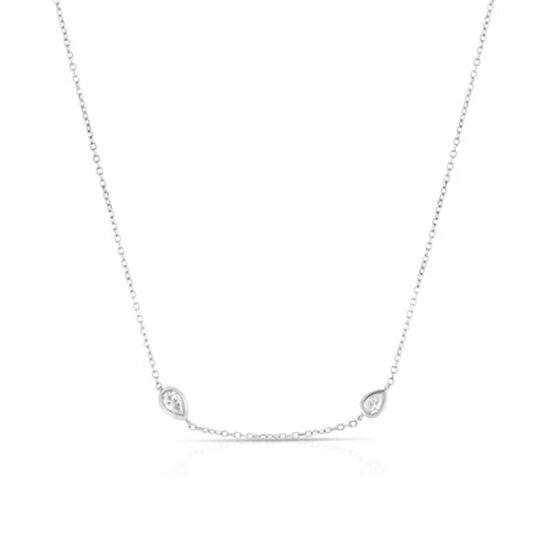 Two Bezel Set Pear Shape Diamonds Necklace 14k White Gold