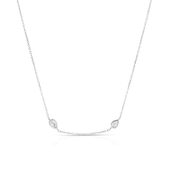 Two Bezel Set Pear Shape Diamonds Necklace 14k White Gold