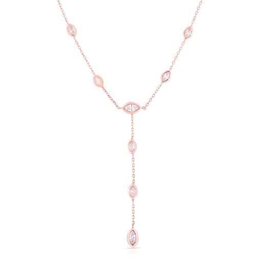 0.50 Carat Marquise Diamond Necklace 14k Rose Gold