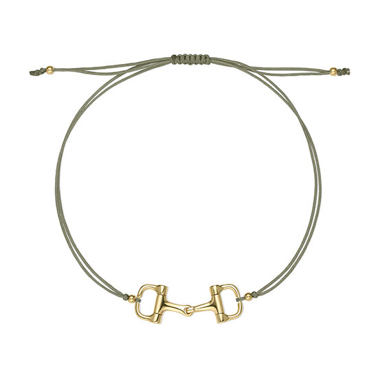 14k Yellow Gold Horseshoe Green String Bracelet