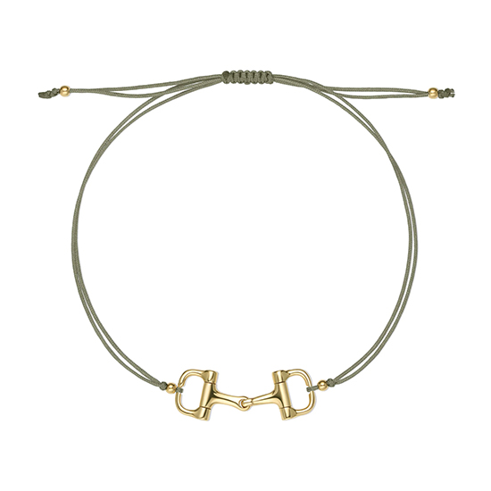 14k Yellow Gold Horseshoe Green String Bracelet