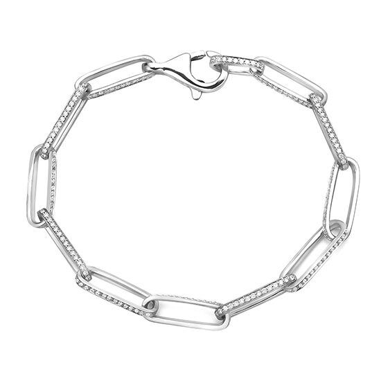 Paperclip Chain Bracelet with Diamonds 14k White Gold